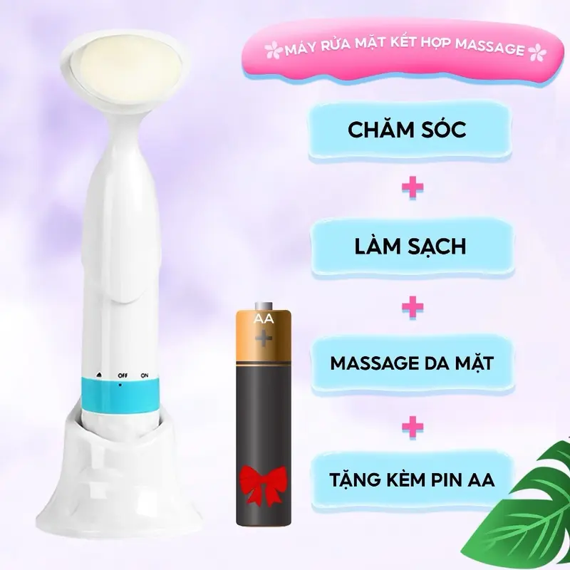 ( Tặng pin và 4 đầu massage) . Máy rửa mặt, matxa Mắt kèm massage đa năng Loại Xịn (Hàng Nhập Khẩu) 4