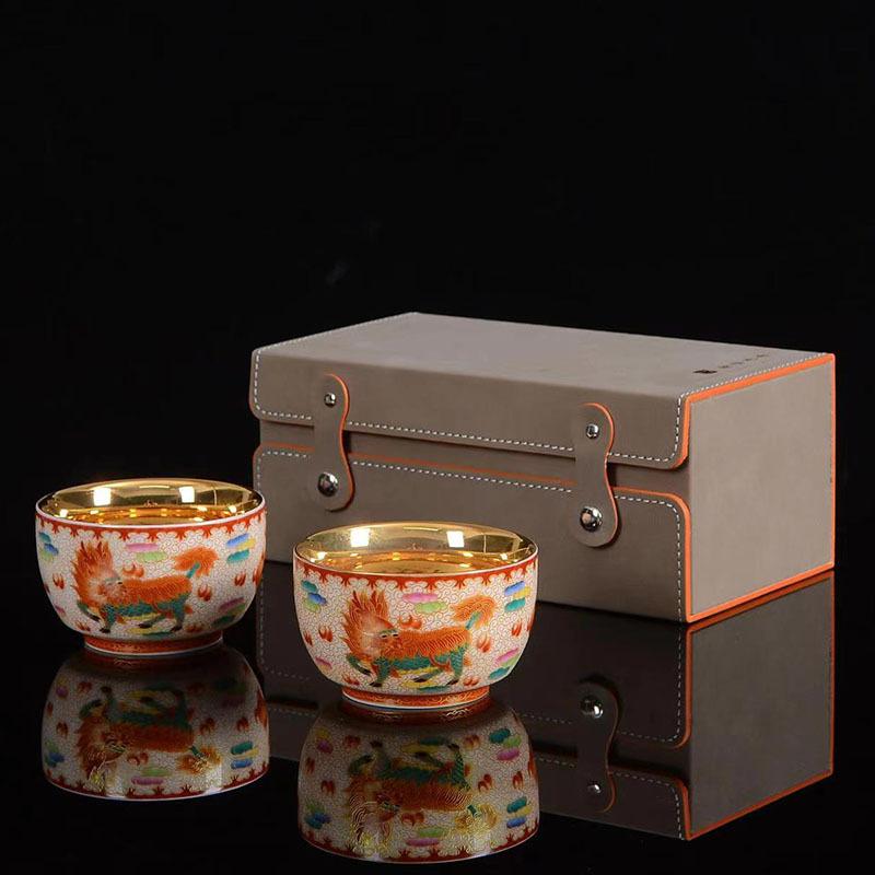 Product Introduction of 24K Gold Silk Dragon and Phoenix Jianzhan Master Cup Tea Cup White Jade Gilding Tea Cup Porcelain Kung Fu Tea Set Single Cup 26