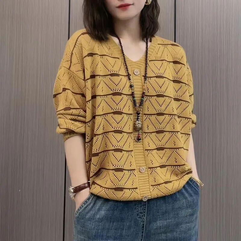 Product Introduction of Áo Len Mùa Xuân Và Mùa Thu Mới Áo Len khoét Bụng giấu Bụng Dáng Rộng Cổ Chữ V Cho Nữ Áo Dài Tay Thanh Lịch dễ phối đồ Thời Trang Women Top 4