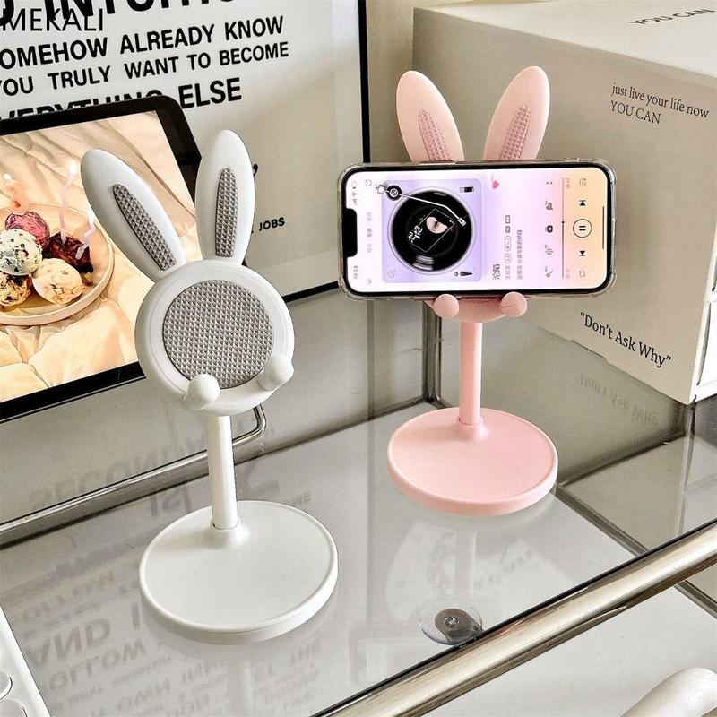 MEKALI Table Support Rabbit Bunny Phone Holder Adjustable Lazy Bracket Telescopic Lifting Phone Holder Multi-angle Cartoon Desktop Mobile Phone Bracket Live Broadcast 0