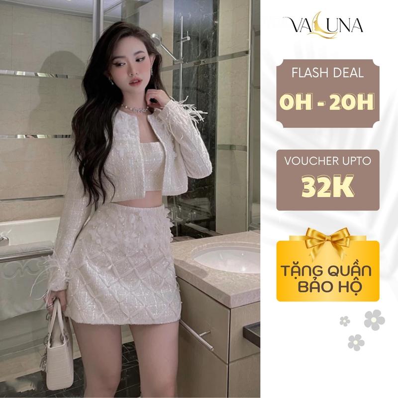 Set dạ cao cấp VALUNA thiết kế chân váy đính hoa sành điệu set đồ nữ đi chơi dạo phố sang chảnh S59 Women Áo