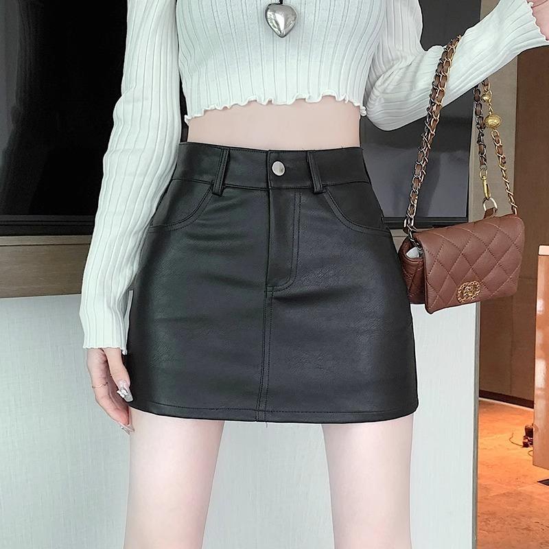 2025 Black PU Leather Skirt Skirt Women's New High Waist Versatile A- line Sheath Skirt Pantskirt 3