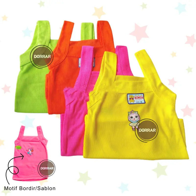 12 Pcs - Singlet Anak Perempuan Bordir Sablon Motif Kartun 2