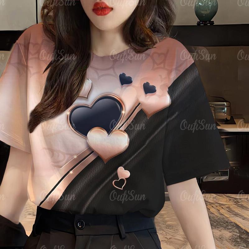 Áo Thun Ngắn Tay, Cổ Tròn, In 3D, In Hình Trái Tim, Phong Cách Cổ Điển, Thời Trang, Dành Cho Nữ Women Top aothun  phomrong 2