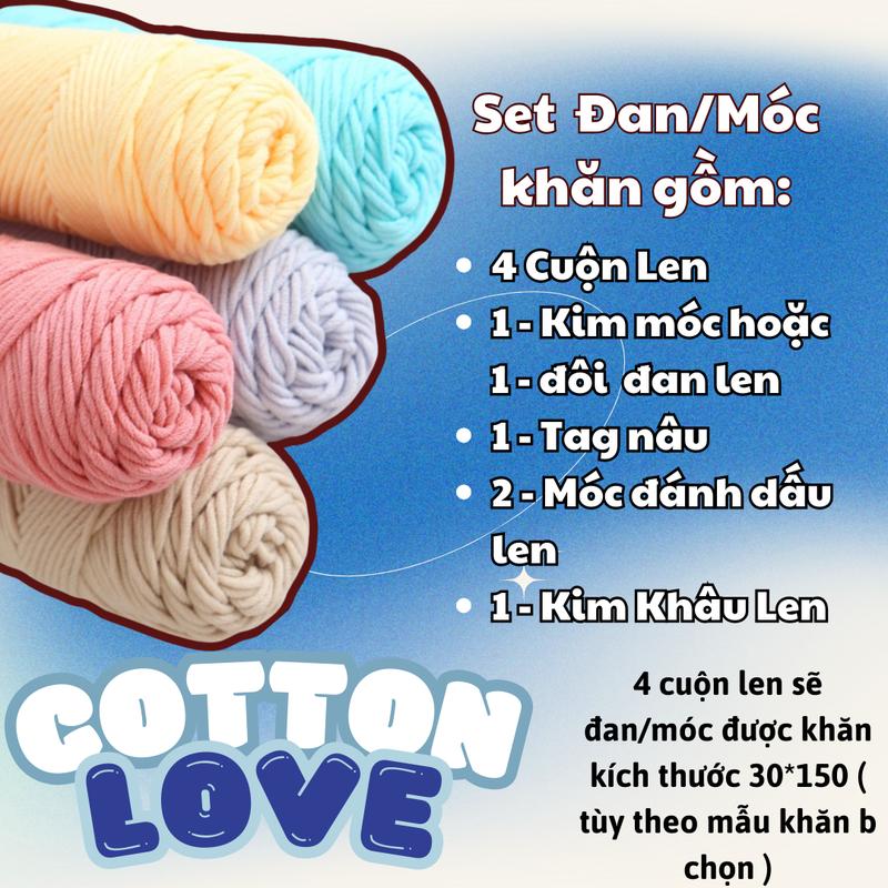Set Len Đan - Móc Khăn Len Cotton Love - Len Ống 100g DIY Moc Lenco 2