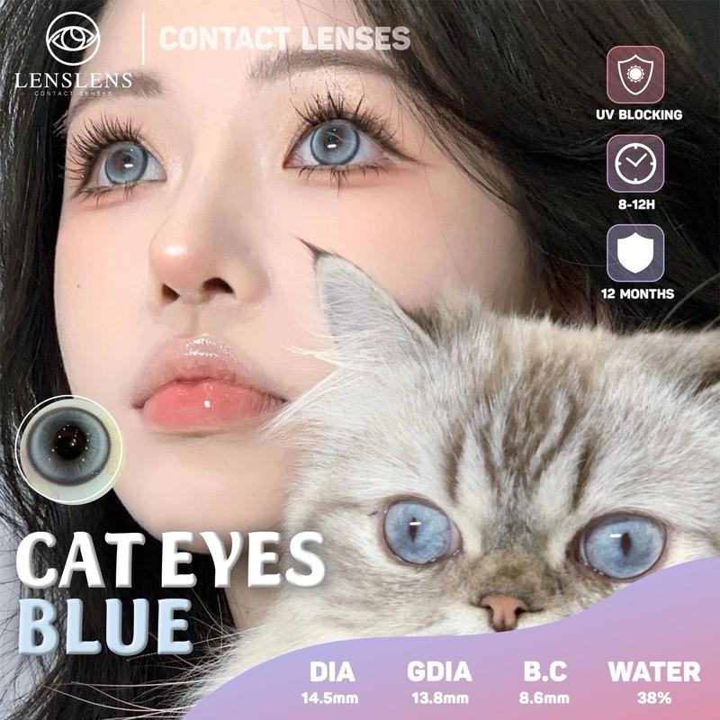 Lens Mắt Kính Áp Tròng - Xanh Mắt Mèo Cat Eyes Blue. Đủ Độ Cận 0-9 Độ [TẶNG KÈM KHAY DỤNG CỤ] (Vui Lòng Đặt 2 Chiếc) Nữ