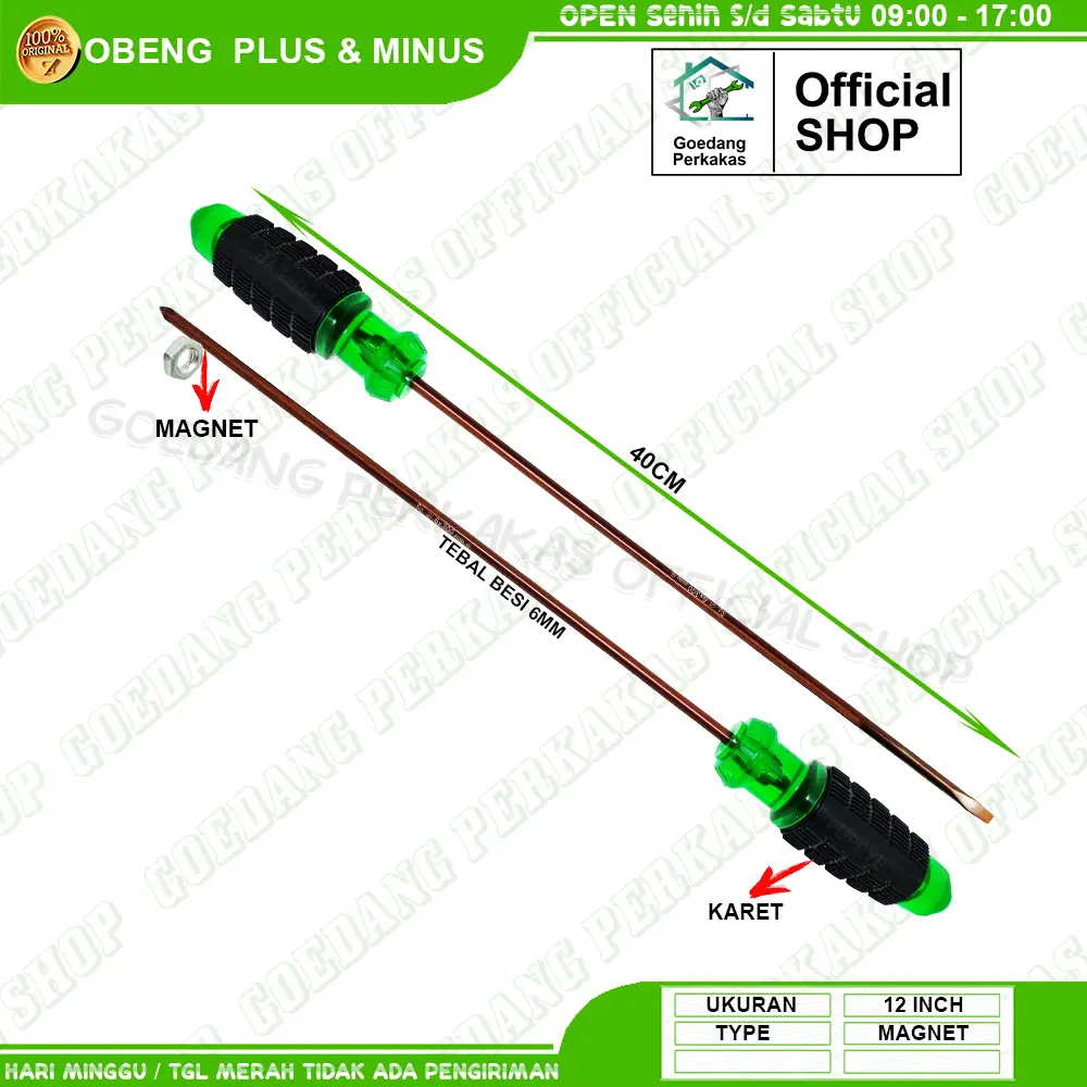 Obeng Magnet Plus Minus Gagang Lapis Karet Panjang 12 Inch Popeye
