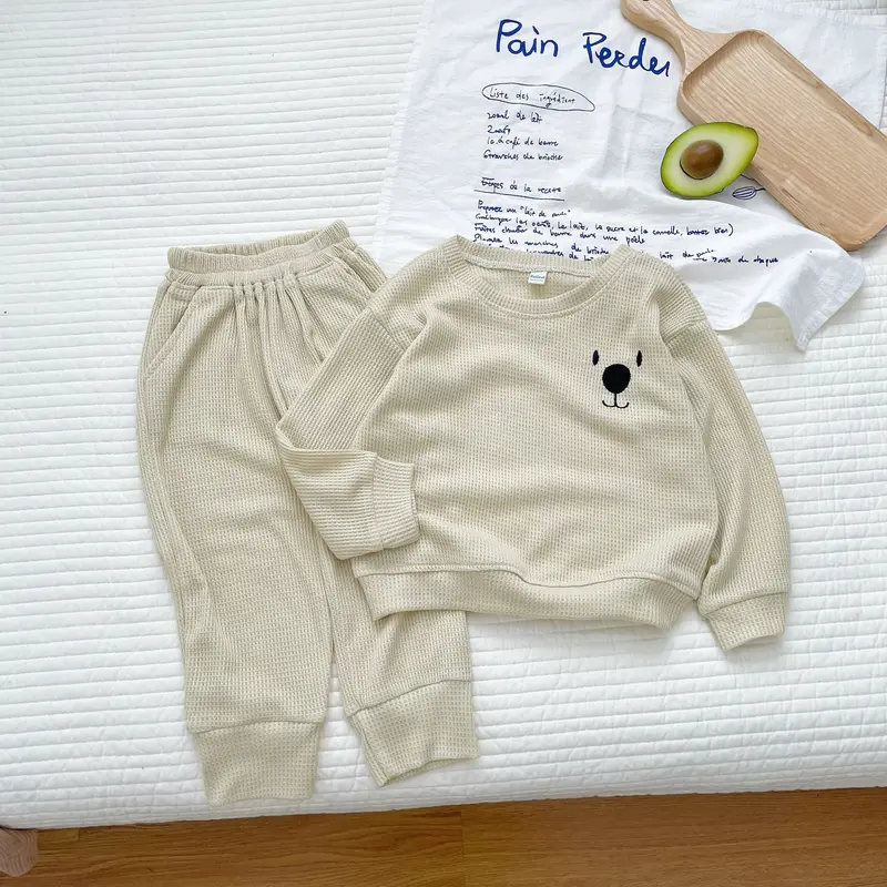 Bộ dài tay thêu mặt chú chó ngộ nghĩnh cho bé, Bộ Thu đông chất tổ ong cho bé trai_ bé gái Từ 8-23kg 0