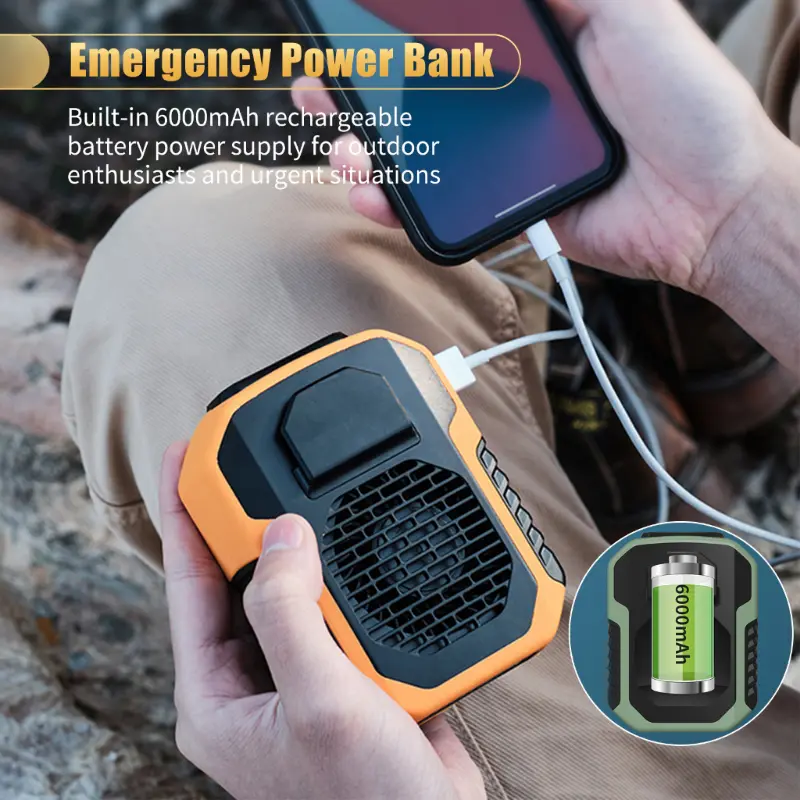 {0522}     Quạt kẹp quần áo mini tích điện 5000mAh dùng 10 giờ,Quạt điều hoà đeo hông đeo cổ thắt lưng 3 chế độ,Đeo cổ, cầm tay