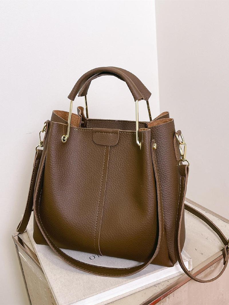Product Introduction of Women's Fashionable Lychee Pattern Handbag, Casual Pu Leather Shoulder Bag for Daily Used, Trendy Versatile High-quality Daily Commuting Bag 4