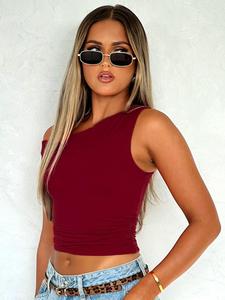 Camiseta sin mangas con cuello asimétrico y fruncido para mujer, top ajustado informal y moderno para verano, ropa de mujer para el día a día, ropa de otoño e invierno, regalo del Día de San Valentín para chica