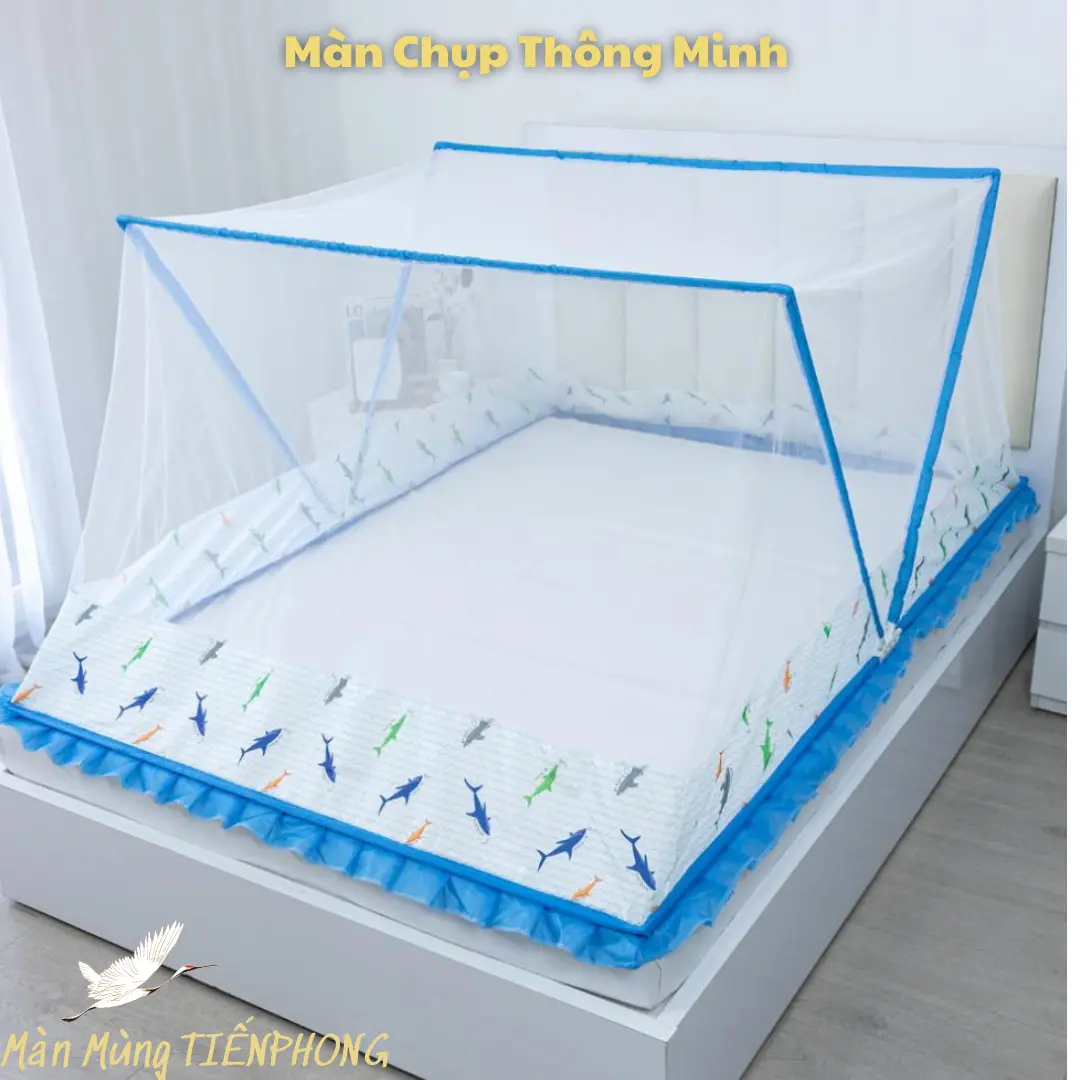 (TP) Màn Xếp Thông Minh Gấp Gọn Chân Viền Cá Heo Xanh, Thỏ Hồng - Màn Chụp - Màn Chống Muỗi