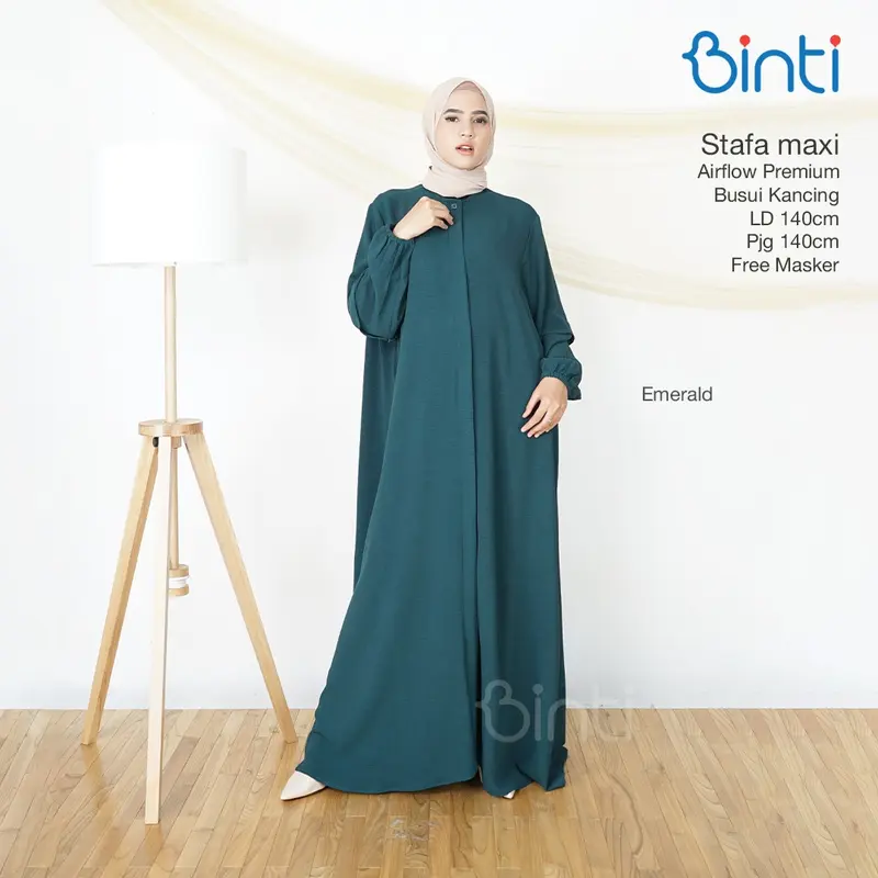 binti gamis jumbo wanita ld 140 stafa maxy dress motif polos busui kancing mat airflow 6