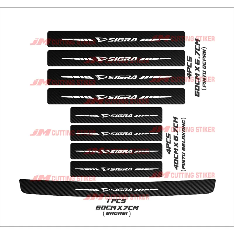 9pcs stiker carbon mobil daihatsu sigra cutting stiker pelindung bawah pintu mobil dari pijakan dan bagasi mobil 3