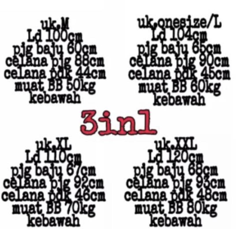 Setelan Piyama 3IN1 Baju Tidur wanita Dewasa,  Bahan Embos 16 Warna Ukuran M / L /XL / XXL