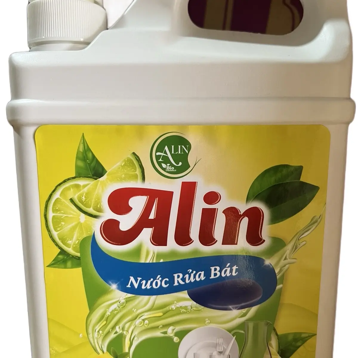 Nước rửa chén ALin hương chanh can 1,6 kg . Đánh tan mọi vết dầu mỡ , không hai da tay