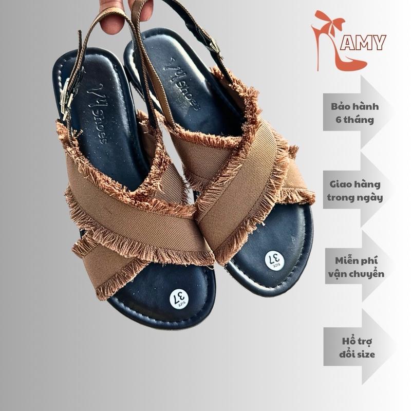 Dép sandanl tua rua nữ bản chéo mã 415 đế tpr chống trơn trượt cao 1cm,khoá cài dây hậu thích hợp mang đi chơi đi học đi dạo đi biển DéP GiàY Shoes Sandal Đồng Women Nhung giày