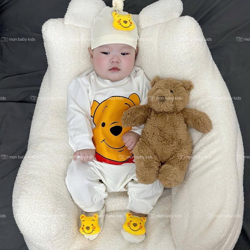    Mon Kids Baby   Body Pooh kèm mũ tất cho bé trai & bé gái 3-12kg Vải Cotton Da Cá mặc đầy tháng - đi chơi - thôi nôi - chụp ảnh bososinh 