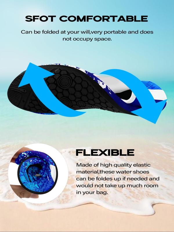 Men's Random Print Water Quick-dry Aqua Shoes, Casual Barefoot Beach Aqua Socks Swim Shoes for Women & Men, Non Slip Beach Yoga Pool Camping Shoes 8