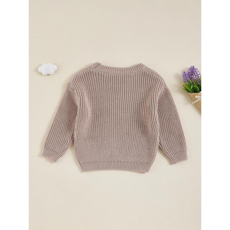 Product Introduction of Little Boy Girl Knit Sweater Solid Color Crew Neck Long Sleeve Pullover Tops for Fall Winter Causal Sweater 56