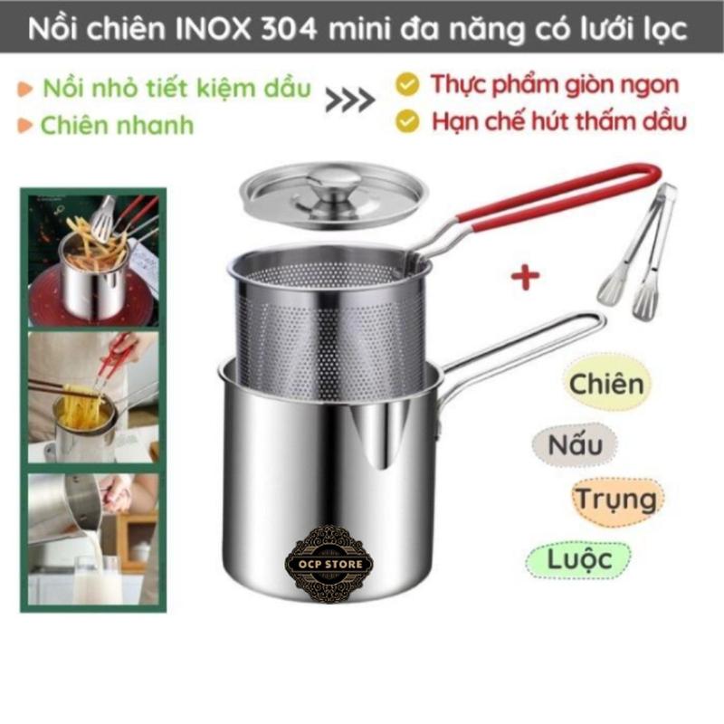 Nồi chiên nhúng ngập dầu mini đa năng, chiên khoai tây chiên, trụng bún, hủ tiếu, luộc, nấu bằng inox 304 bền bỉ không có nắp