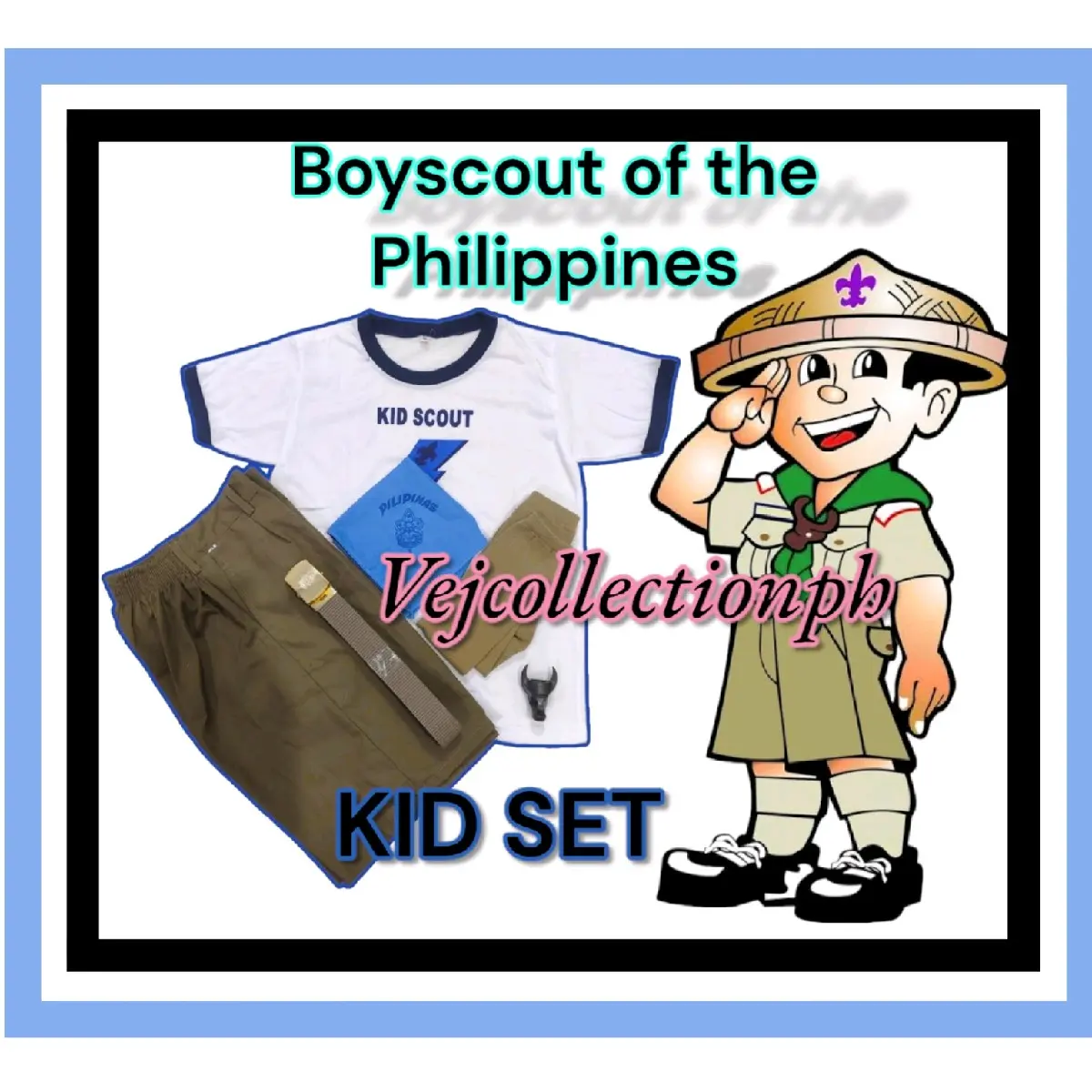 KID SCOUT SET ( 8 IN 1 )// TSHIRT// SHORT// SCARF// CARABAO// BELT// CAP// SOCK Short Sleeve