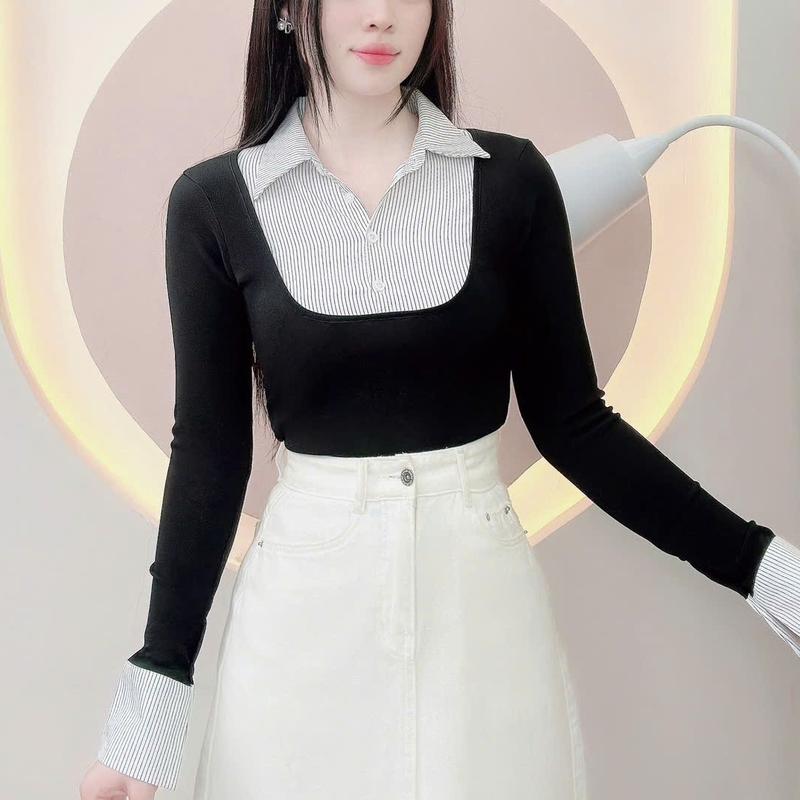 Product Introduction of Áo sơ mi nữ thiết kế phối thun hottrend thu đông kiểu dáng trẻ trung sang trọng sơ mi đi tiệc đi làm đi chơi LAMO- B1375 17