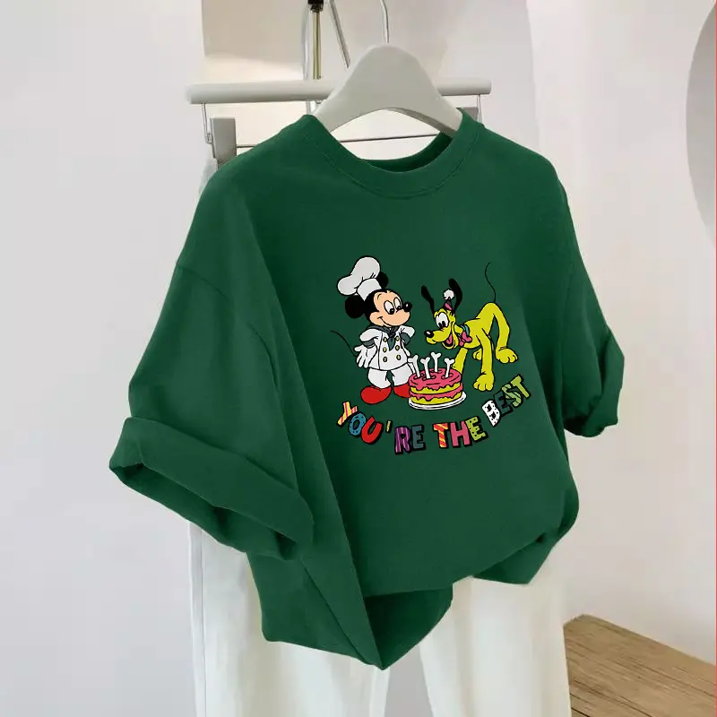 Cartoon letter design loose print crew neck short-sleeved t-shirt for men and women in summer