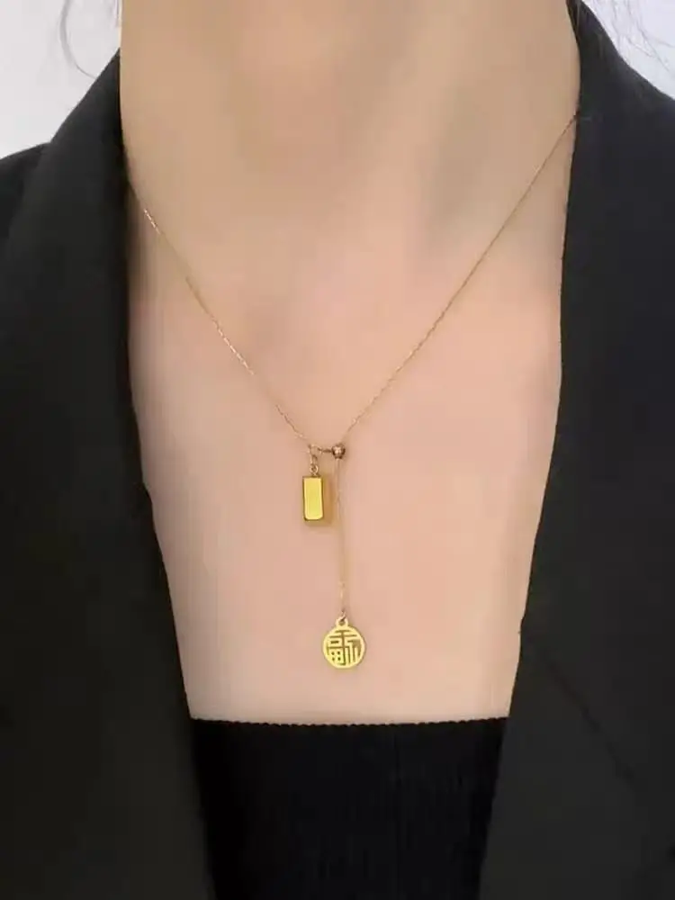 Kalung Serut Titanium Aksesoris Fashion Wanita warna gold Plus Liontin Anti Karat anti luntur