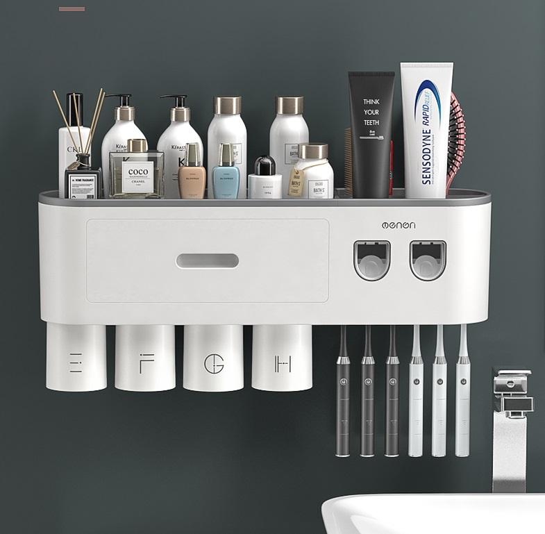  Bộ Nhả Kem Đánh Răng OENON Kèm Cốc và Miếng Dán Tường Chất liệu nhựa ABS Đựng Bàn Chải Bàn Chải Nhà Tắm 
