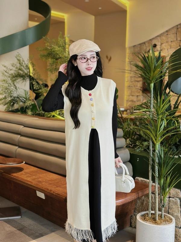 Set Váy Len Suông Dài Tay Áo Ghile Vintage Dáng Dài Tiểu Thư Hàng QCCC