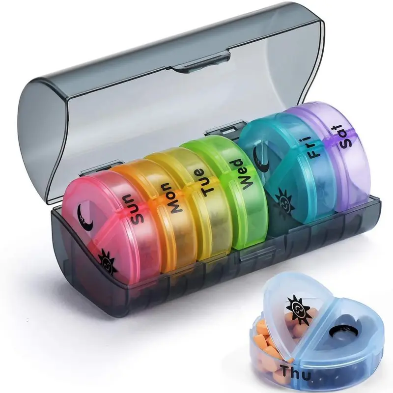 Weekly Pill Organizer, 7-day Large Capacity Pill & Vitamin Storage Box, Summer Essentials Portable Pill Box for Travel & Home Use, Organizer Storage 3