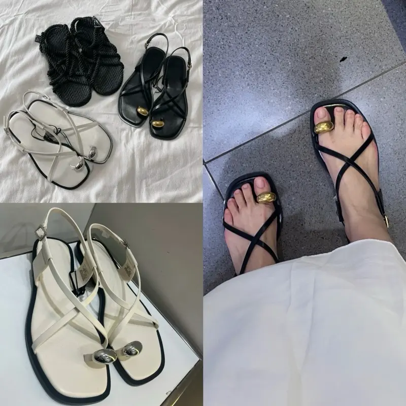 [Lui size] Dép Sandal Z xỏ ngón đính hoạ tiết mũi vuông quai mảnh chéo đế bệt hai màu dễ phối đồ mùa hè 2024 Fullbox #2773