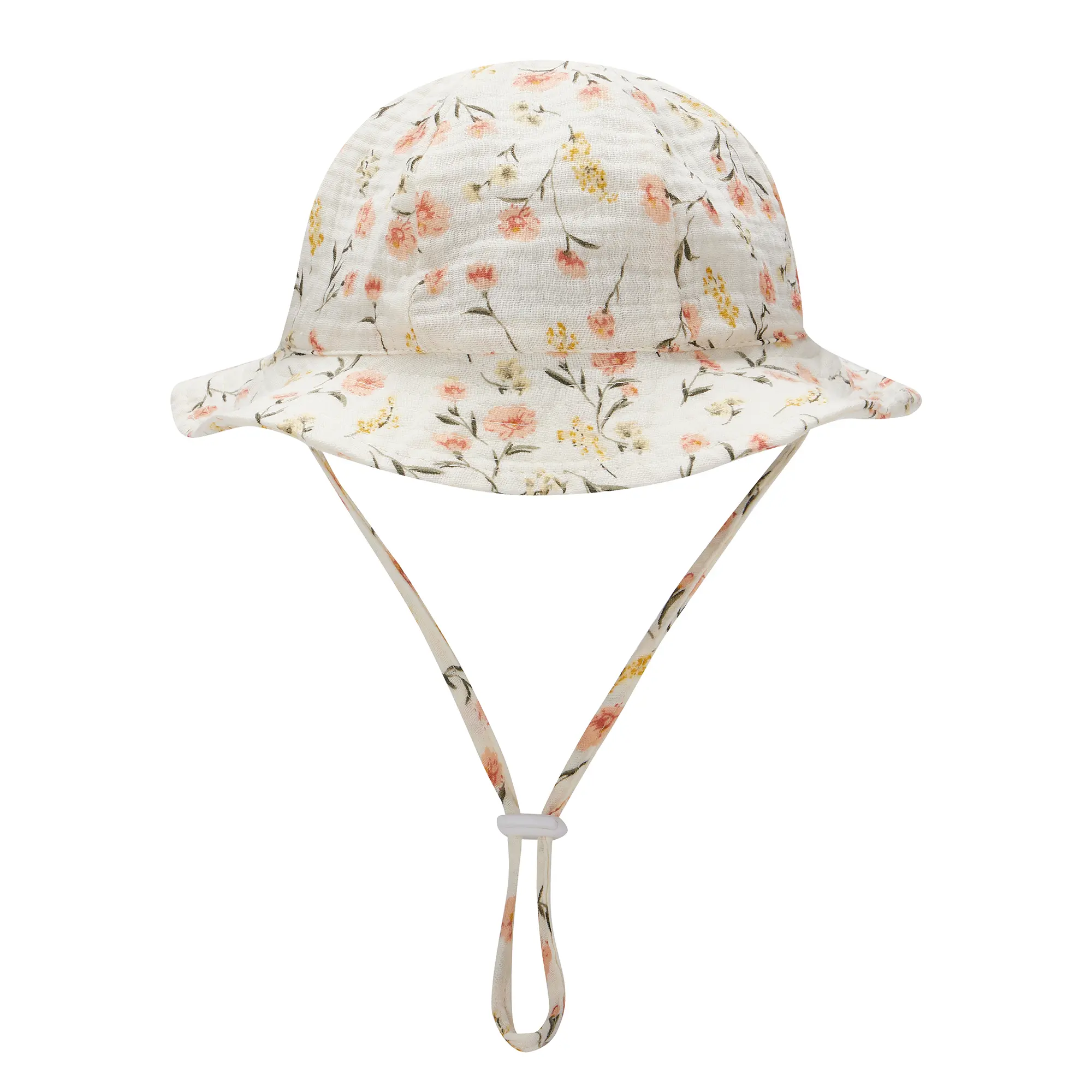 Baby Summer Bucket Hat, Sun Protection Infant Wide Brim Fisherman Hat with Chin Strap