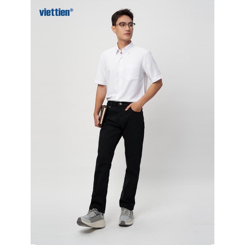 Áo sơ mi nam Ngắn tay trắng trơn việt tiến vạt bầu phom regular(340)