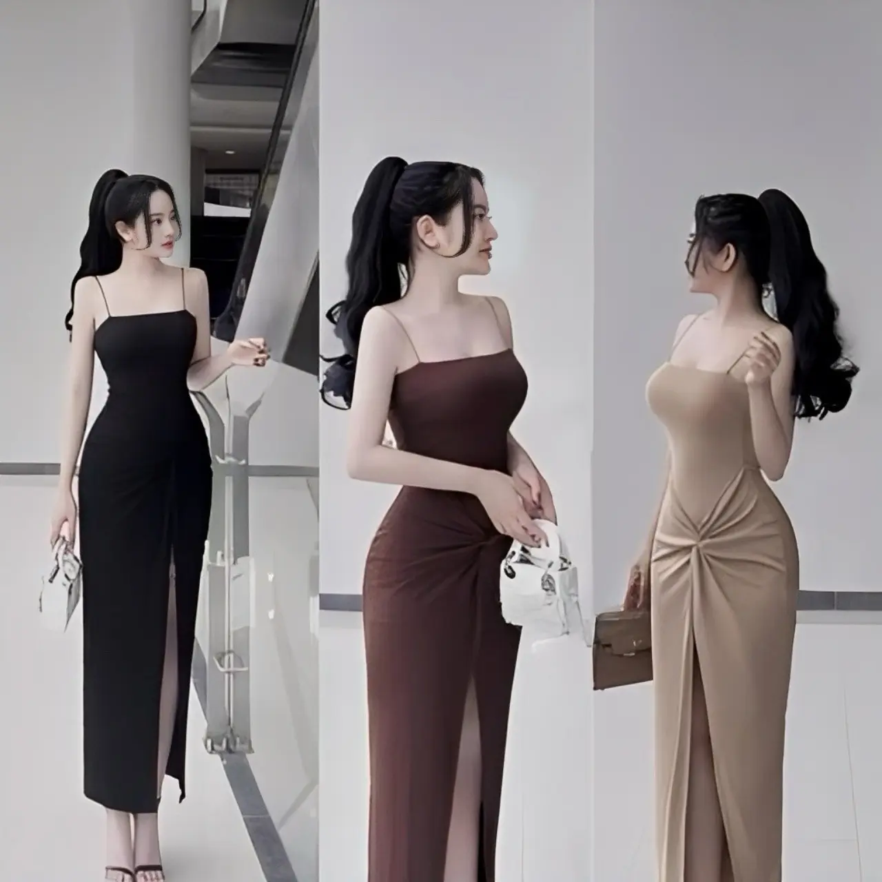 Đầm Body Nữ JACO D123 2 Dây Xẻ Tà – Dáng Dài Quyến Rũ, Chất Vải Mềm Mịn Cao Cấp, Đi Tiệc & Đi Chơi