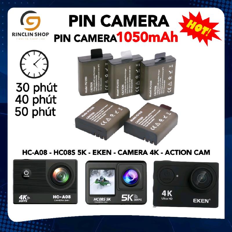 Pin Dung Lượng Cao 1050mAh Cho Camera Hành Trình Vlog, HC08S 5K, HC-A08 HD, SJCAM, ACTION CAM, AUSEK,OSMO ,EKEN vv