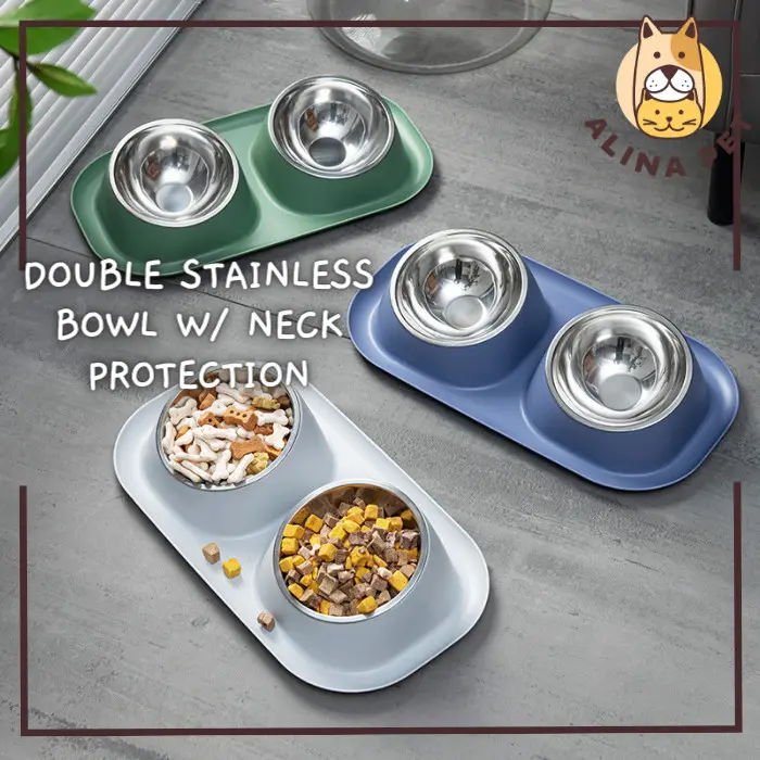 TEMPAT MAKAN ANTI SEMUT ANJING KUCING 15 TILT MANGKUK DOUBLE STAINLESS