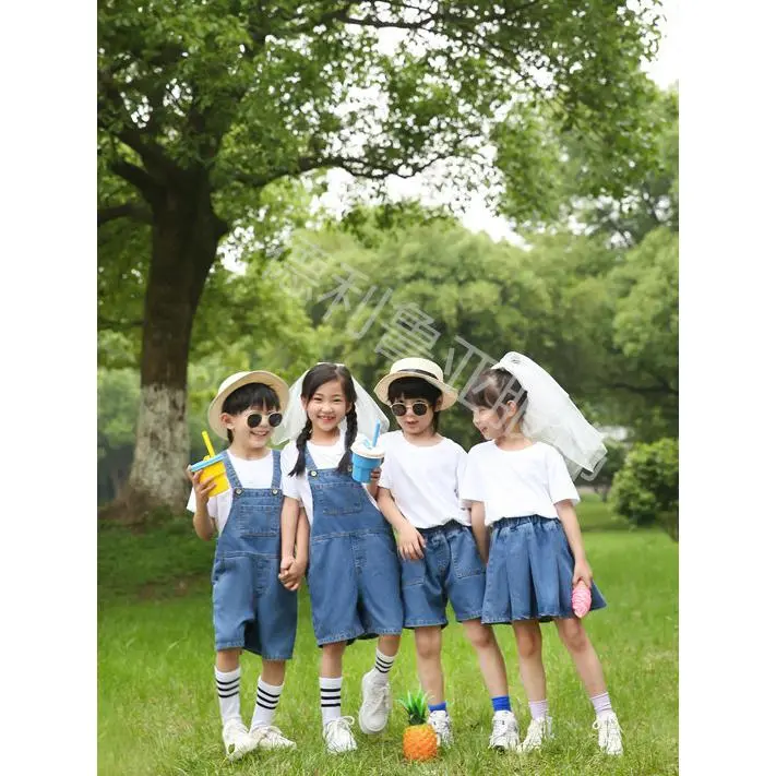 2025 Girls' Summer Thin Strap Pants Stylish Big Kids Fashionable Shorts Girls' Summer Denim Five-Point Pants Children's Pants