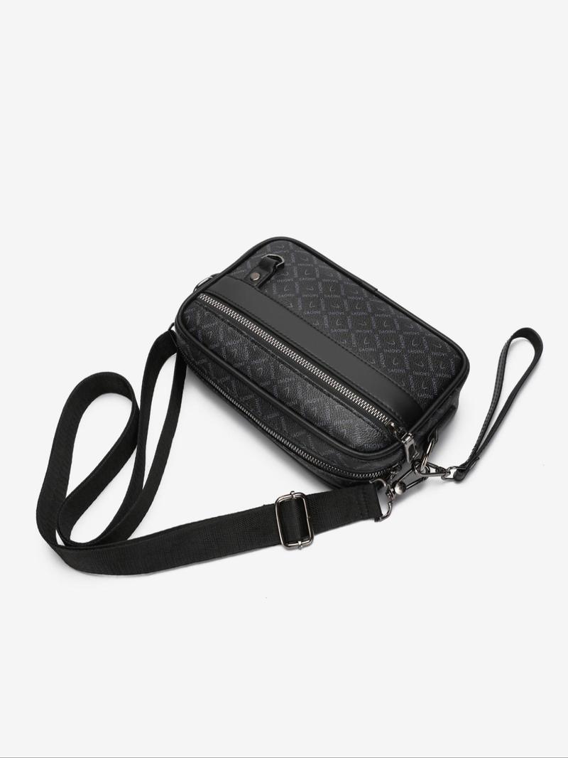 Product Introduction of Men's Fashionable Plain Color Crossbody Bag, Pu Leather Zipper Shoulder Bag for Daily Used, Casual Trendy Versatile High-quality Daily Commuting Bag 12