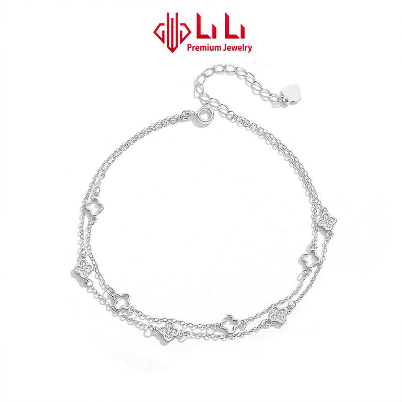  Lắc chân bạc nữ LiLi S925 đính đá CZ cao cấp hình cỏ 4 lá may mắn Aniyah LILI_095867 