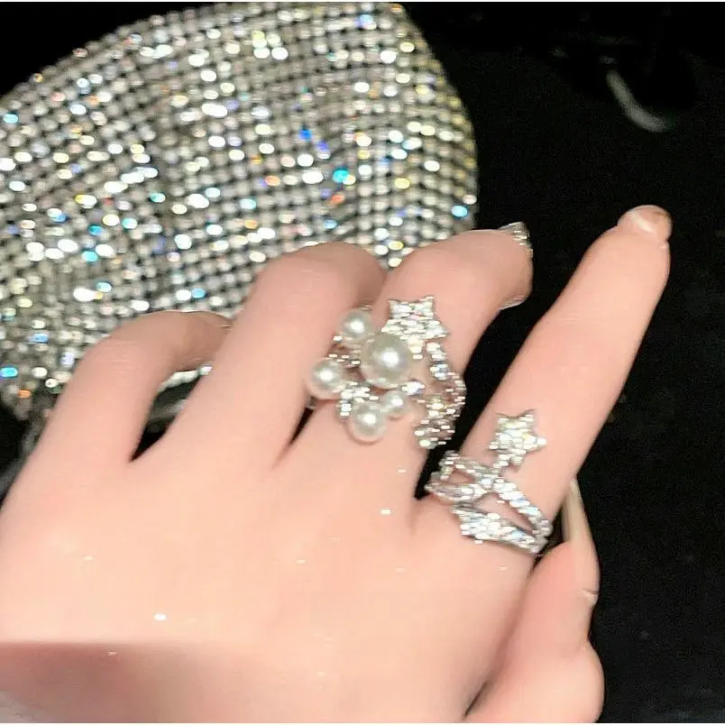 Snowyprincess XINGX Pearl Gemstone Ring American Fine Cut 18K Gold Plating Meteor Zircon Ring Necklace