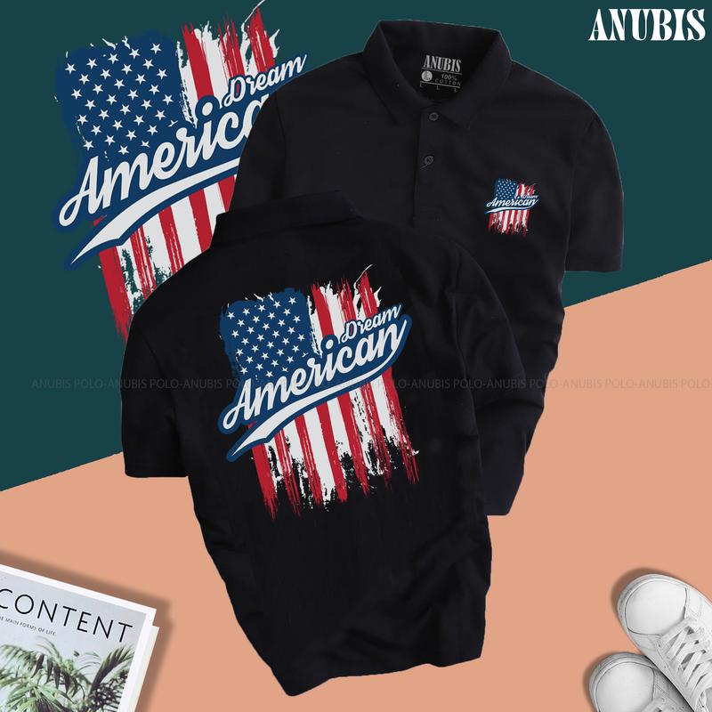 Áo Thun POLO CỜ MỸ - vải cao cấp sang trọng nam nữ tay lỡ Menswear Top Shirt Có Cổ Jean Ngắn Tay