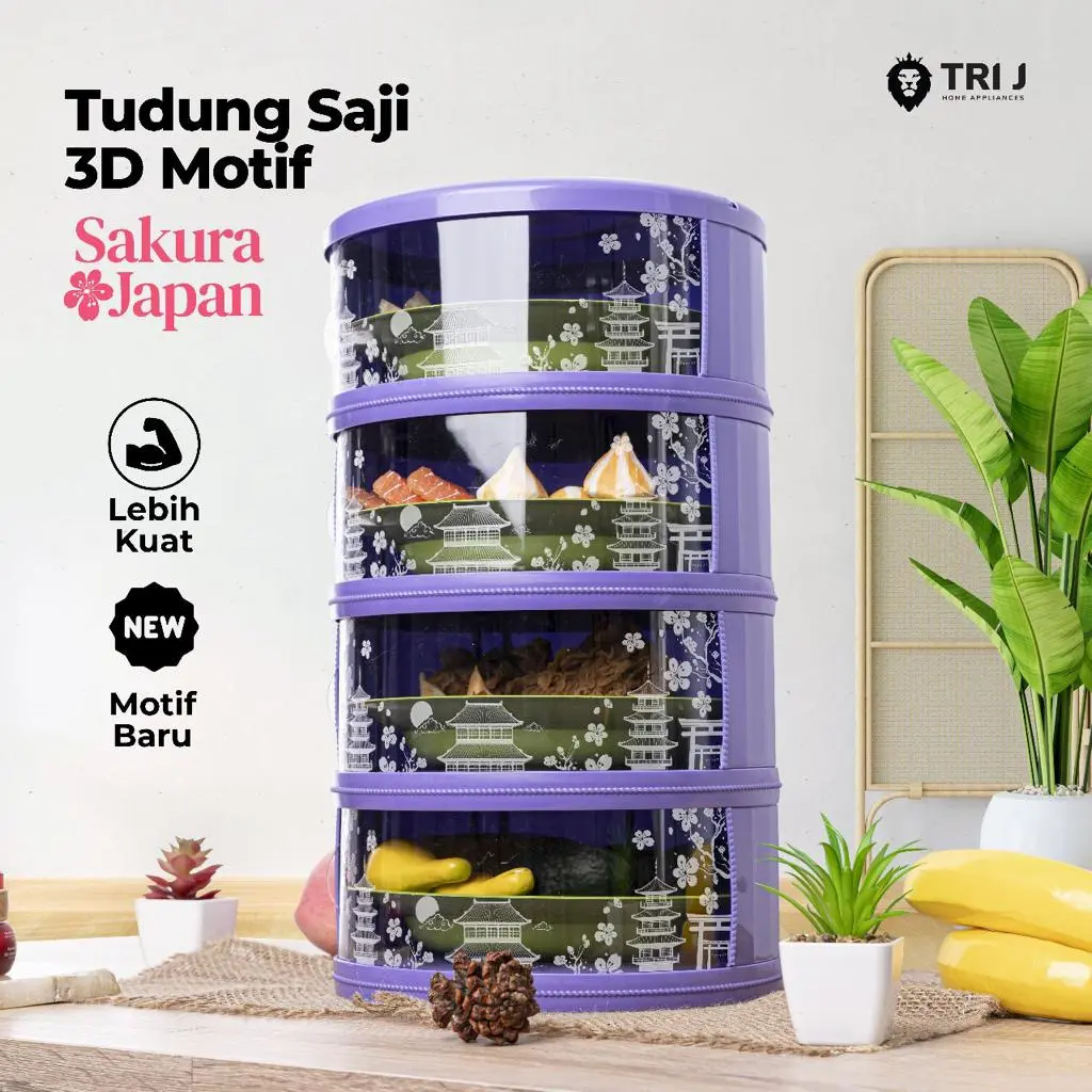 (COD) Tudung Saji 4 Susun Motif Japan / Rak Penyimpanan Makanan 4 Susun lemari tempat makanan