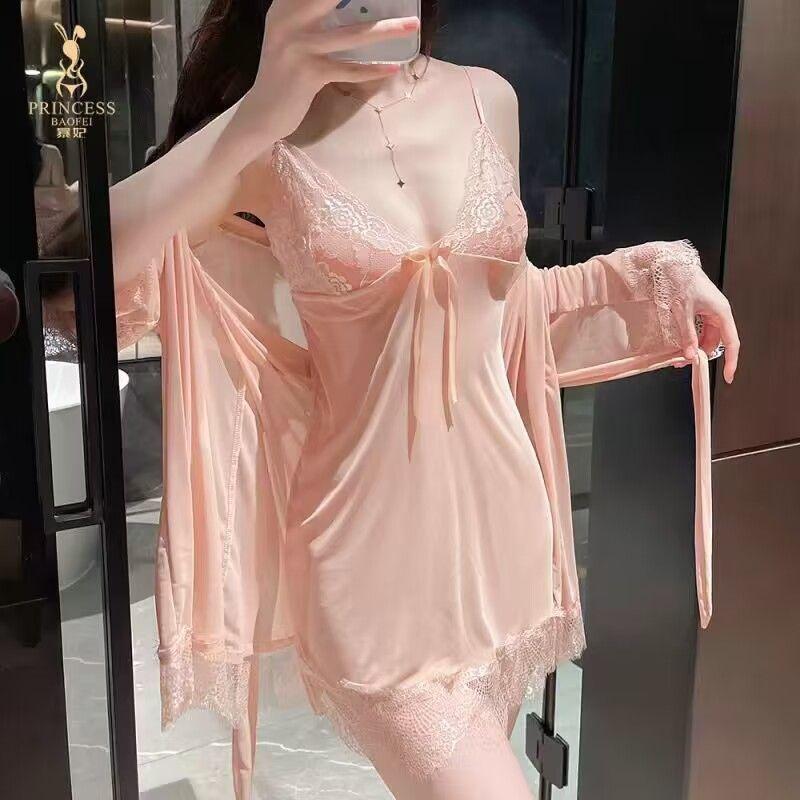 Bộ Đồ Hai Mảnh Mùa Hè, Dây Treo Gợi Cảm, Nụ Hôn Riêng Tư Nóng Bỏng, Váy Ngủ Ren, Phong Cách Dễ Thương Và Gợi Cảm, Áo Choàng Mặc Bên Ngoài Vải Tuyn, Mới Cho Năm 2025 7