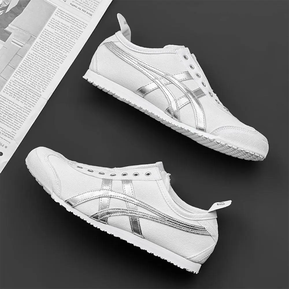 Tiger Shoes MEXICO66 New Fashion Men's Shoes Women's Shoes Couple Shoes Lightweight Non Slip Sports Shoes Comfortable and Breathable Canvas Shoes White/Silver