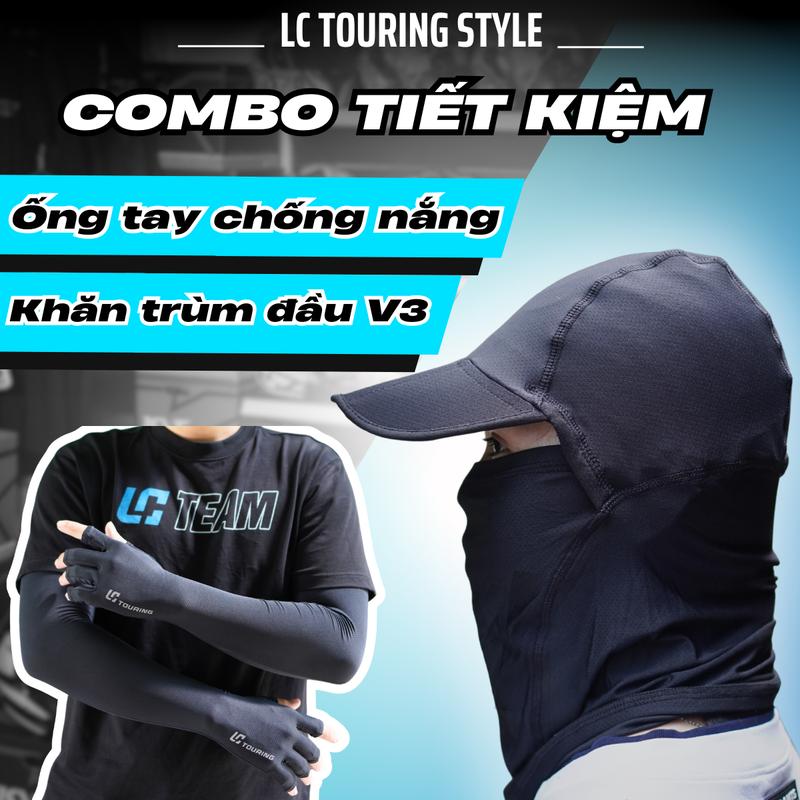COMBO Khăn trùm đầu V3 + Ống tay bao tay chống nắng chất liệu thun co dãn thoáng khí cao cấp - LC Touring Style