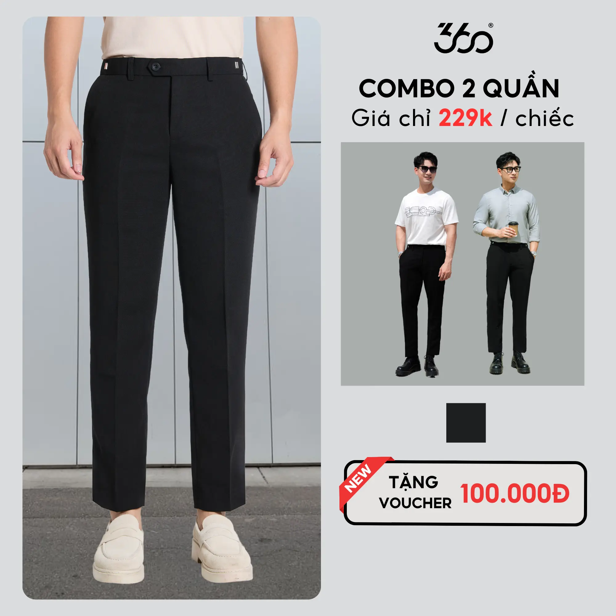 (Tặng áo giữ nhiệt) Quần âu nam dáng crop cạp trượt , điều chỉnh dễ dàng thuận tiện với phong cách trẻ trung 360 Boutique quần tây màu đen sang trọng, chất liệu vải dày dặn - QACOL515 Menswear Pants