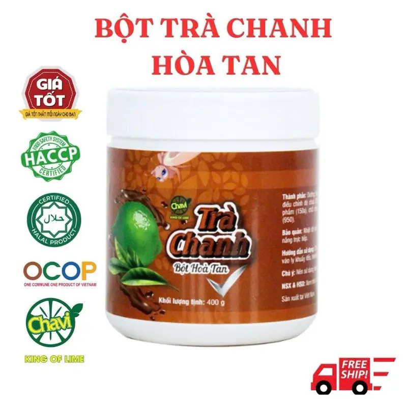 Bột Trà Chanh Hòa Tan Chavi Hũ 400g Có Đường Dùng Pha Nước Trái Cây