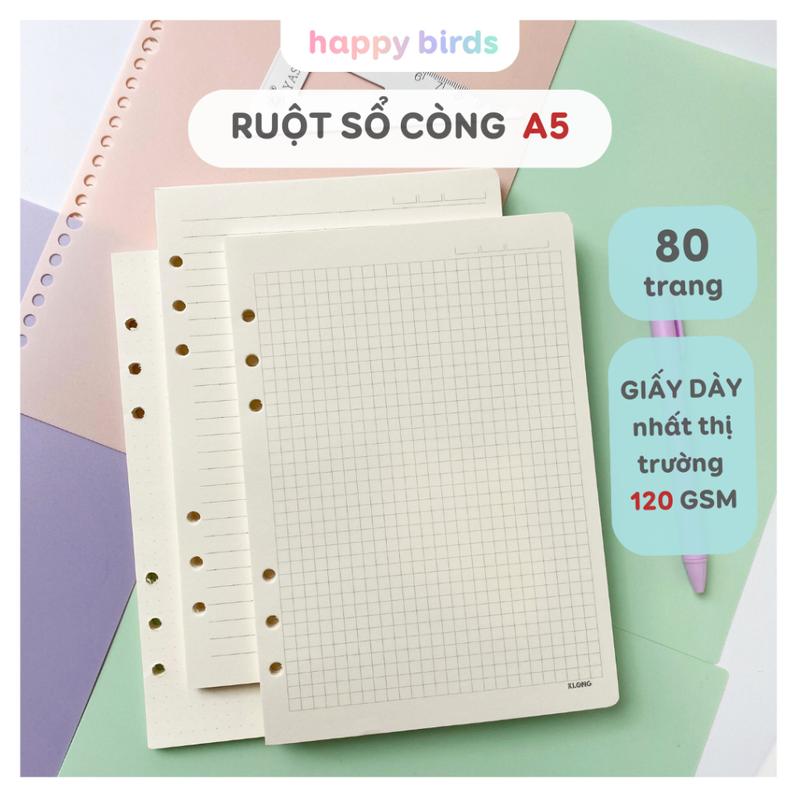  Ruột sổ còng vở kẻ ngang caro dot giấy refill Klong A5 6 lỗ chất dày 120gsm sổ còng sổ lò xo ruột a5 ghi chép HappyBirds 